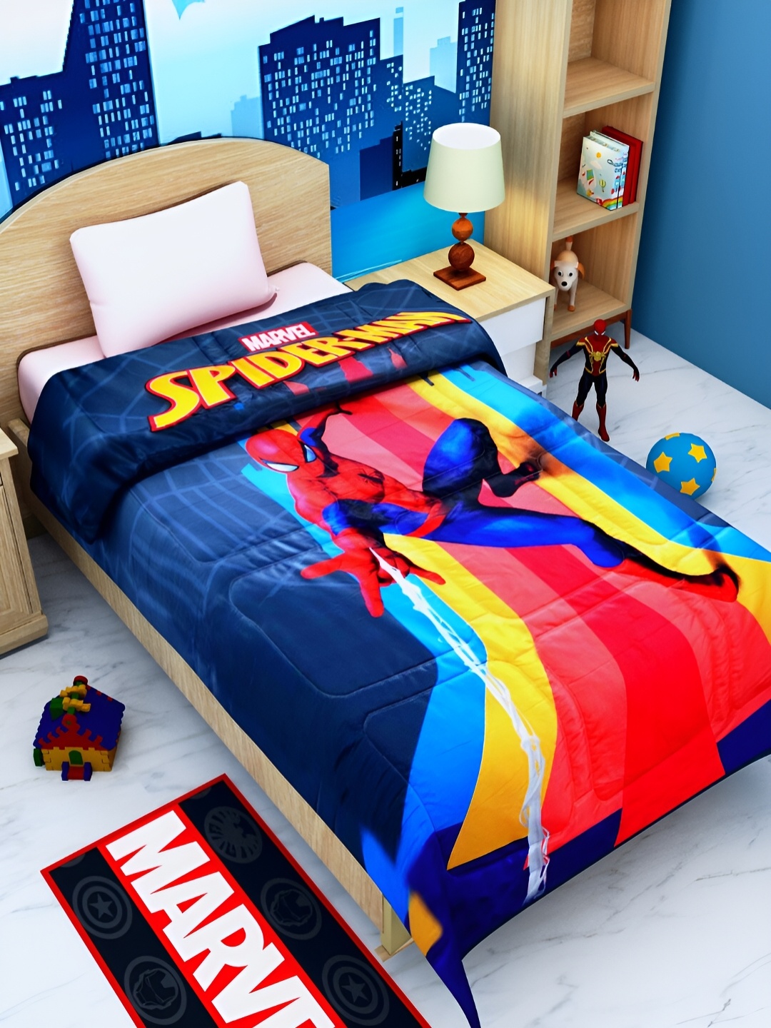 

Athom Living Kids Navy Blue & Red Cartoon Characters AC Room 210 GSM Single Bed Comforter