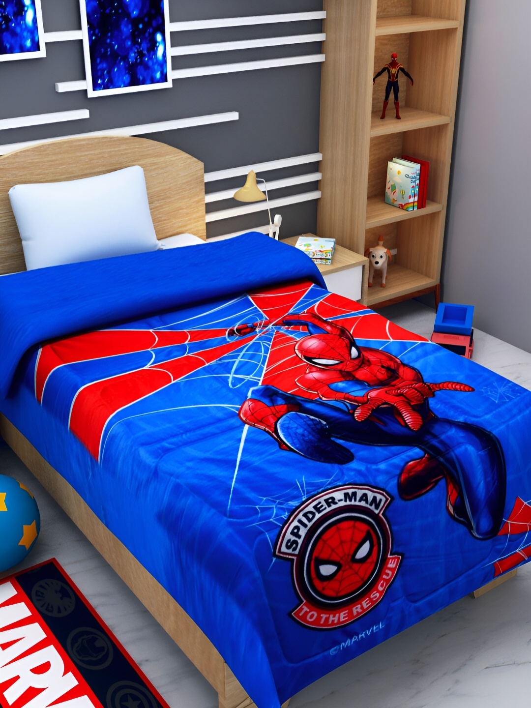 

Athom Living Kids Blue & Red Cartoon Characters AC Room 210 GSM Single Bed Comforter