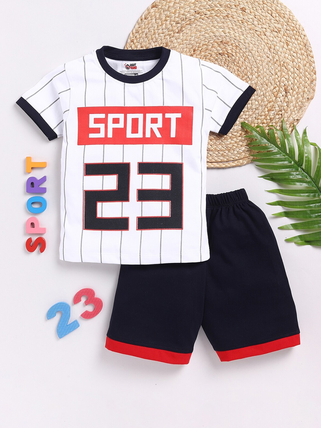 

SmartRAHO Boys Printed Pure Cotton T-shirt With Shorts, White
