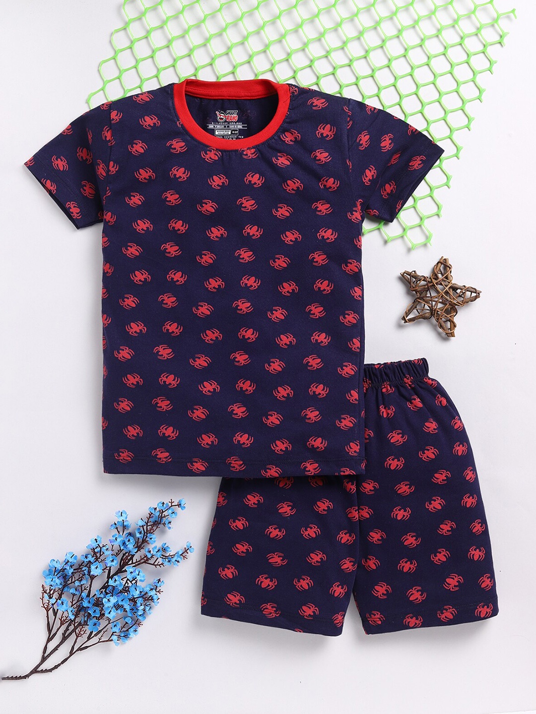 

SmartRAHO Boys Printed Pure Cotton T-shirt with Shorts, Navy blue