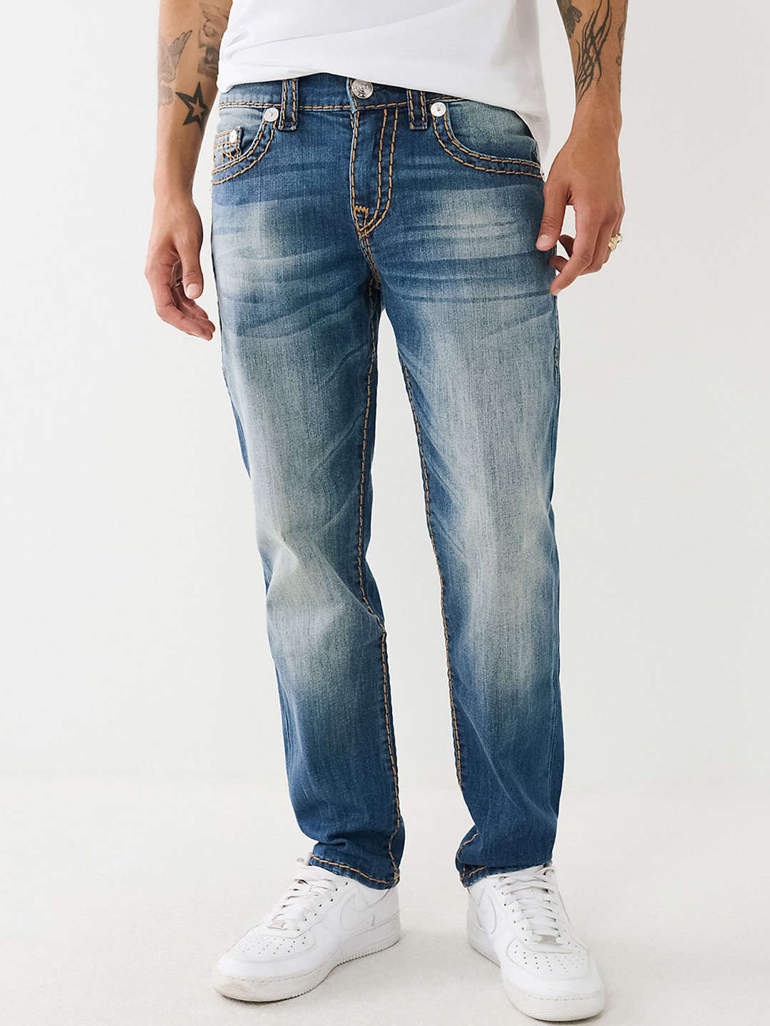 

True Religion Men Super T Geno Skinny Fit Low Distress Heavy Fade Jeans, Blue