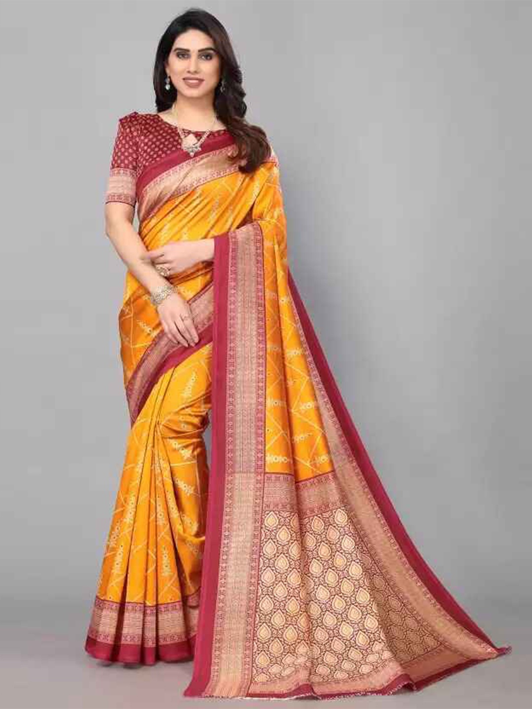 

KALINI Floral Printed Saree, Yellow