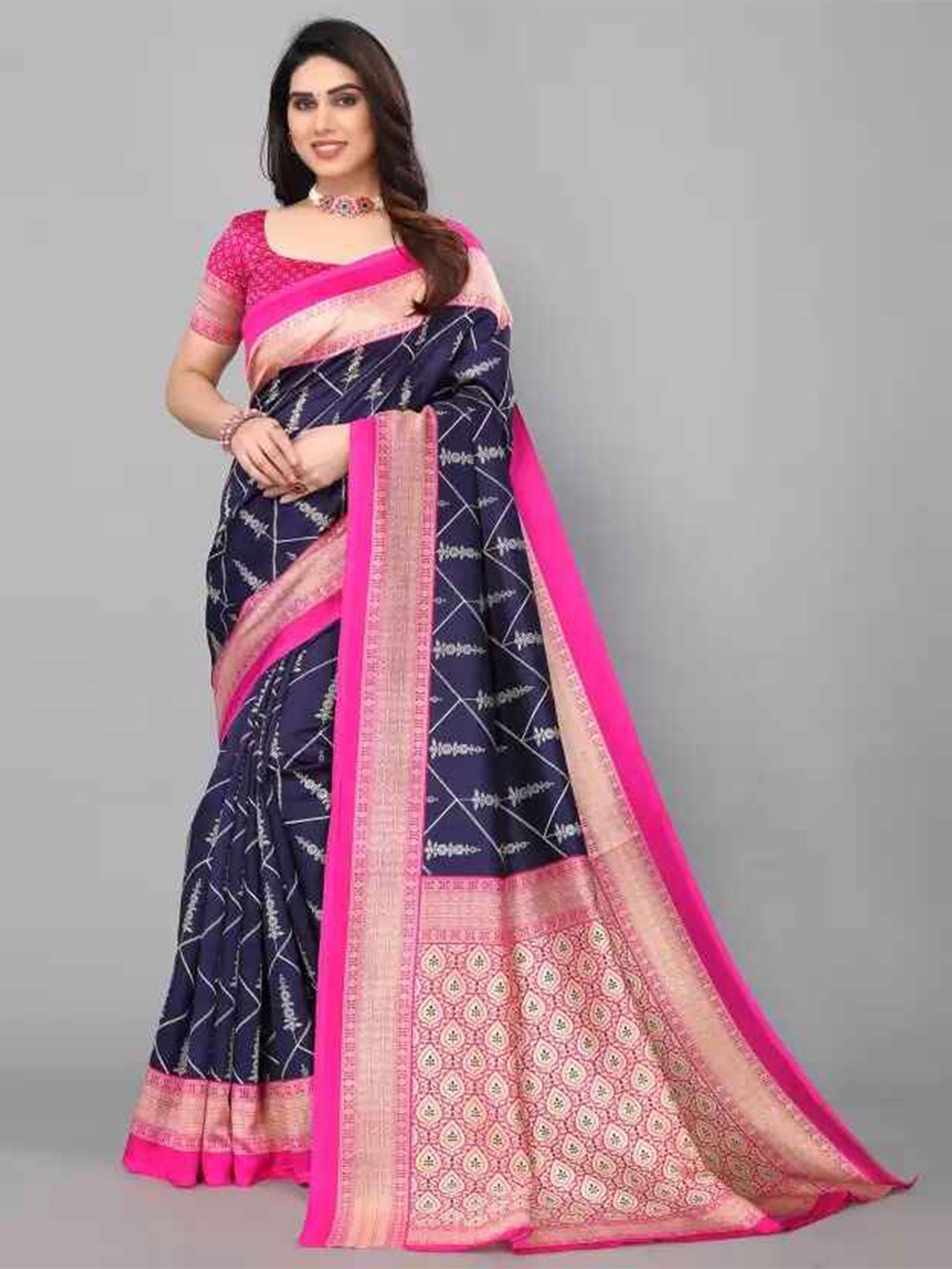 

KALINI Floral Printed Art Silk Saree, Pink