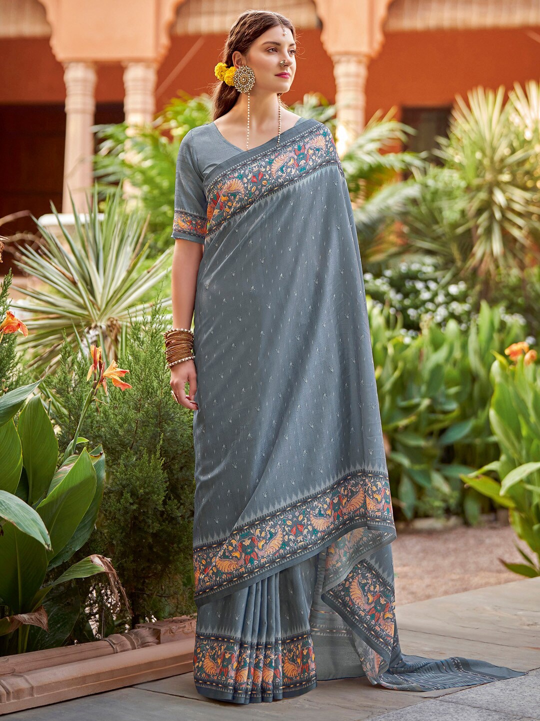 

Saree mall Grey Ethnic Motifs Printed Bagh Saree