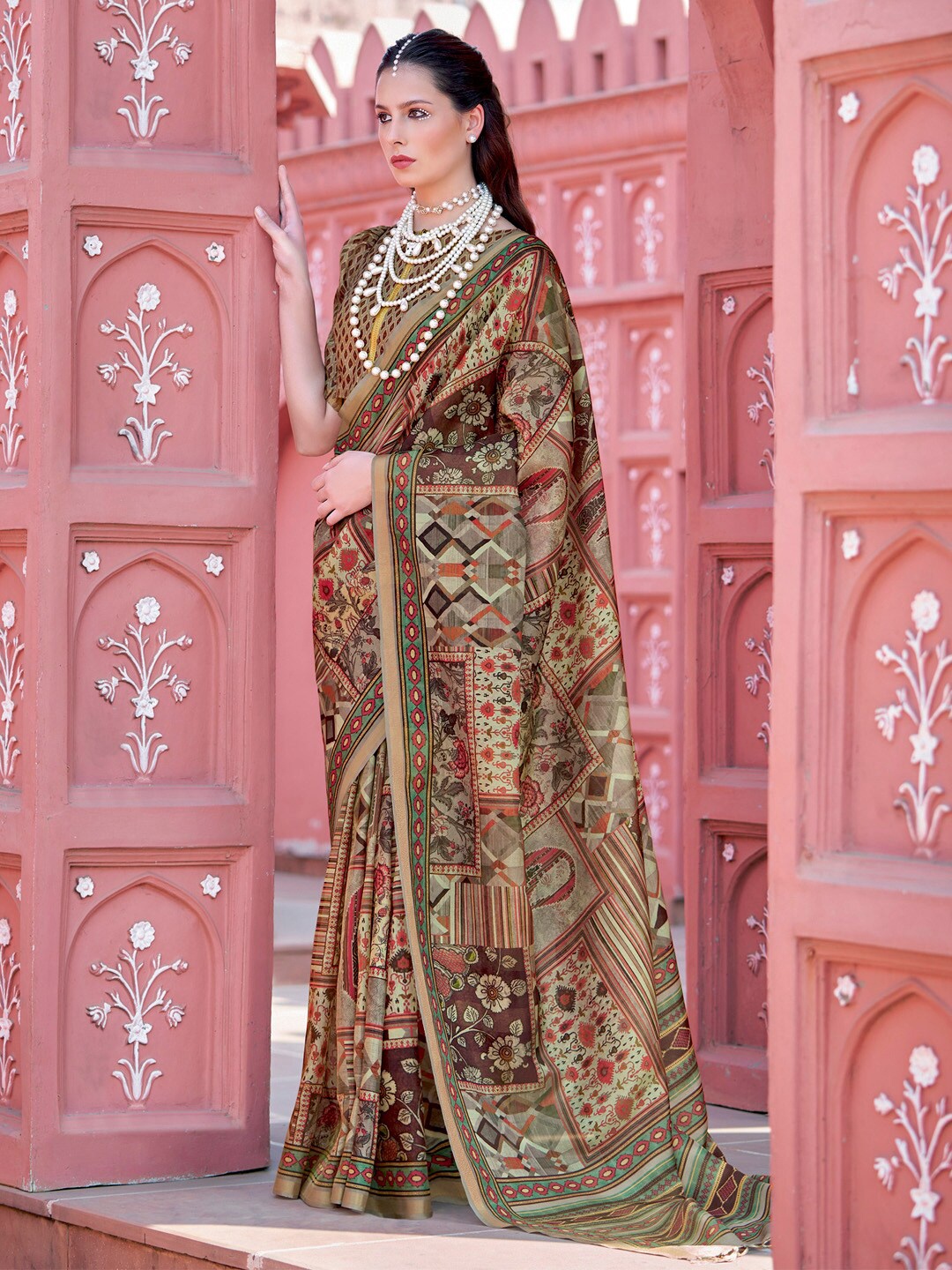 

Saree mall Brown Ethnic Motifs Printed Bagh Saree