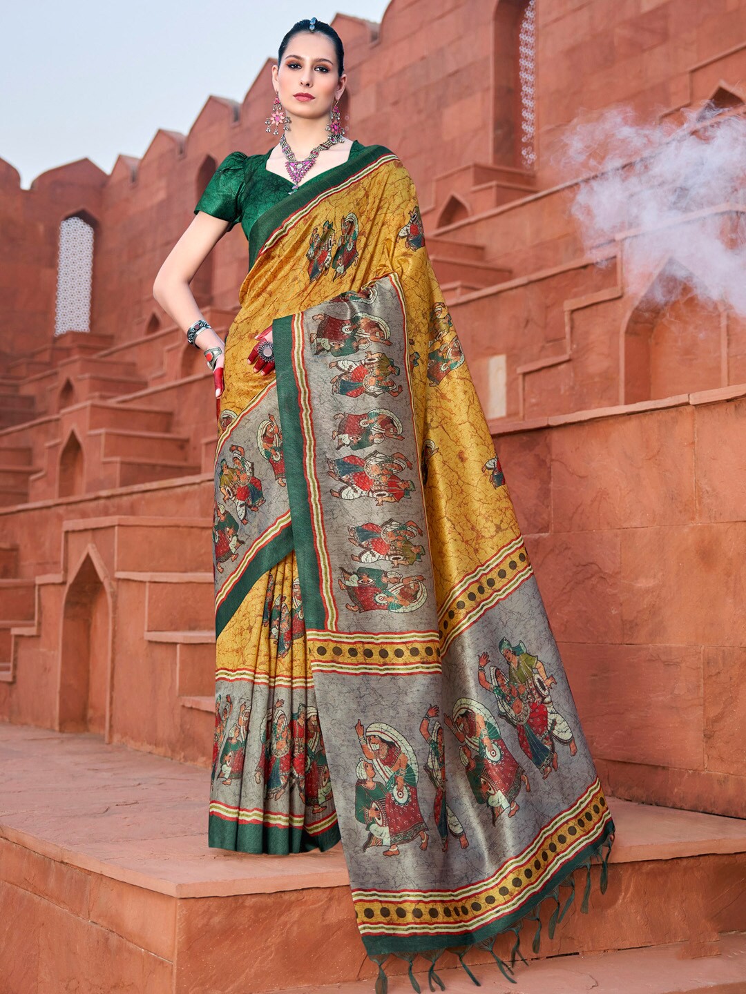 

Saree mall Ethnic Motifs Baluchari Sarees, Mustard