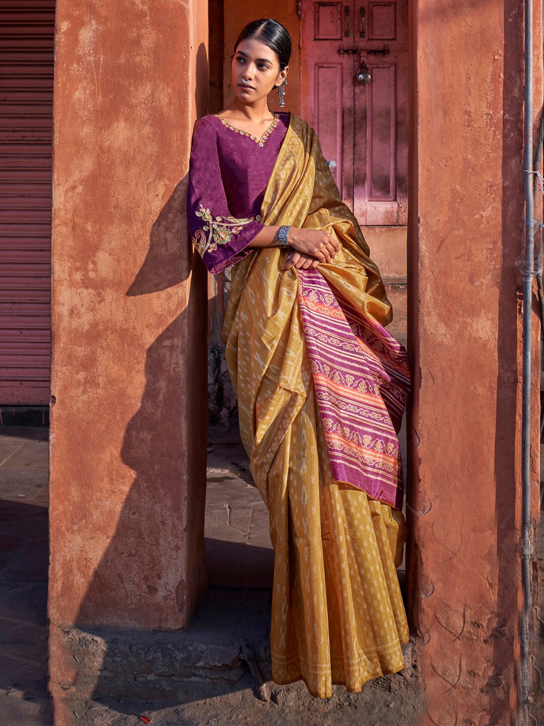

Saree mall Ethnic Motifs Sarees, Mustard