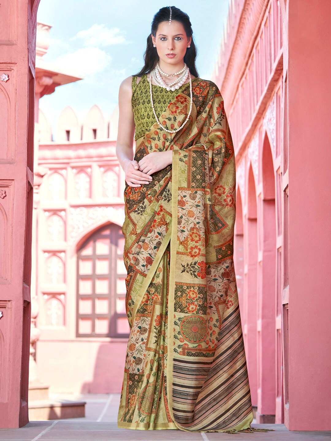 

Saree mall Ethnic Motifs Bagh Sarees with Tassels, Green