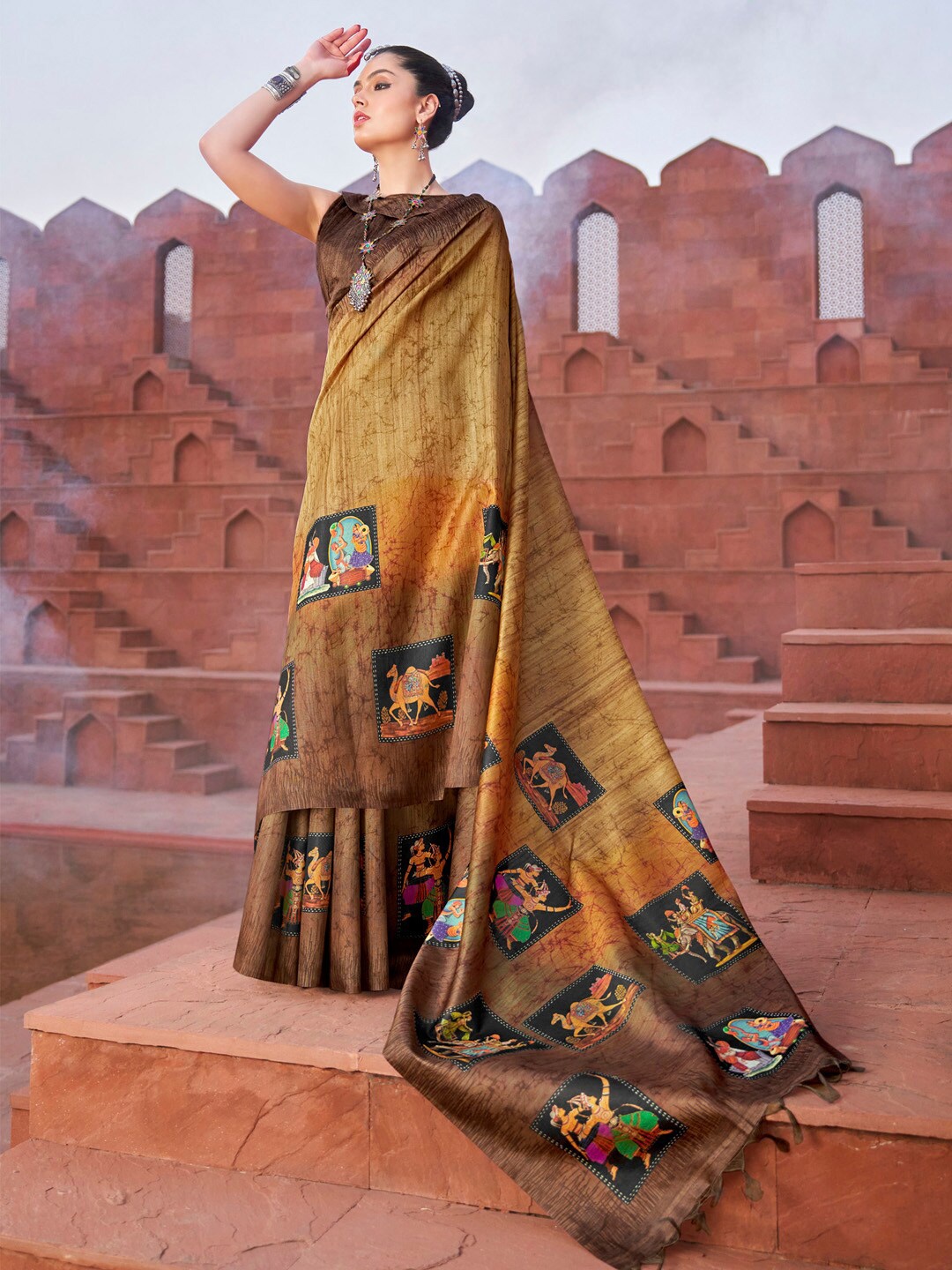 

Saree mall Ethnic Motifs Baluchari Sarees, Brown