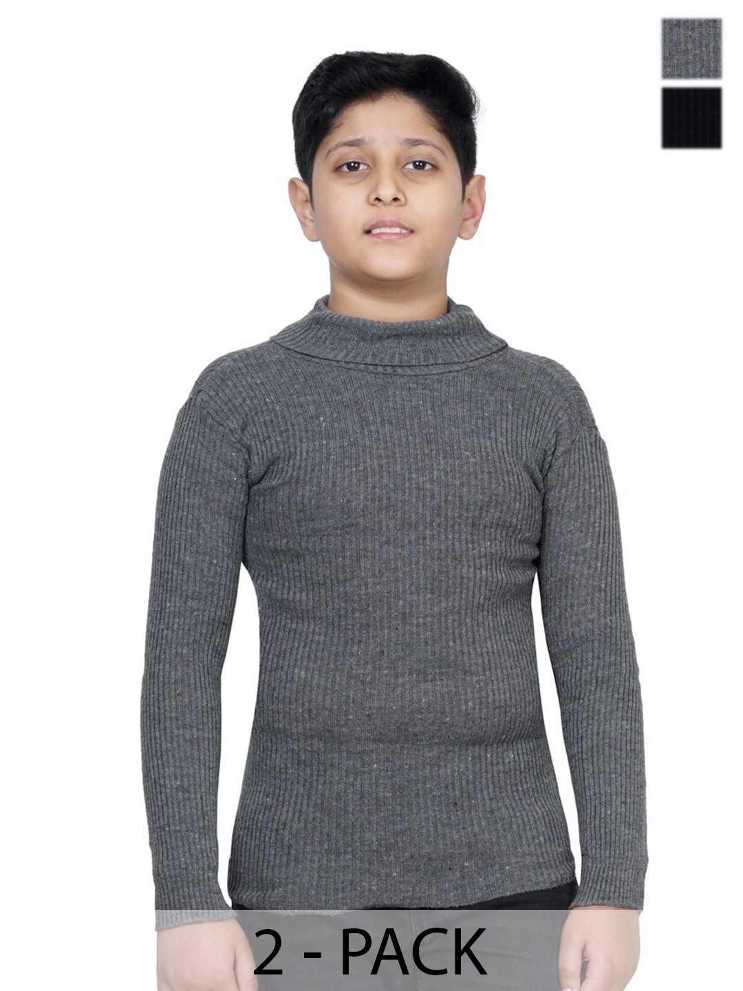 

BAESD Boys Pack Of 2 Striped Woollen Turtle Neck Ribbed Pullover Sweater, Grey