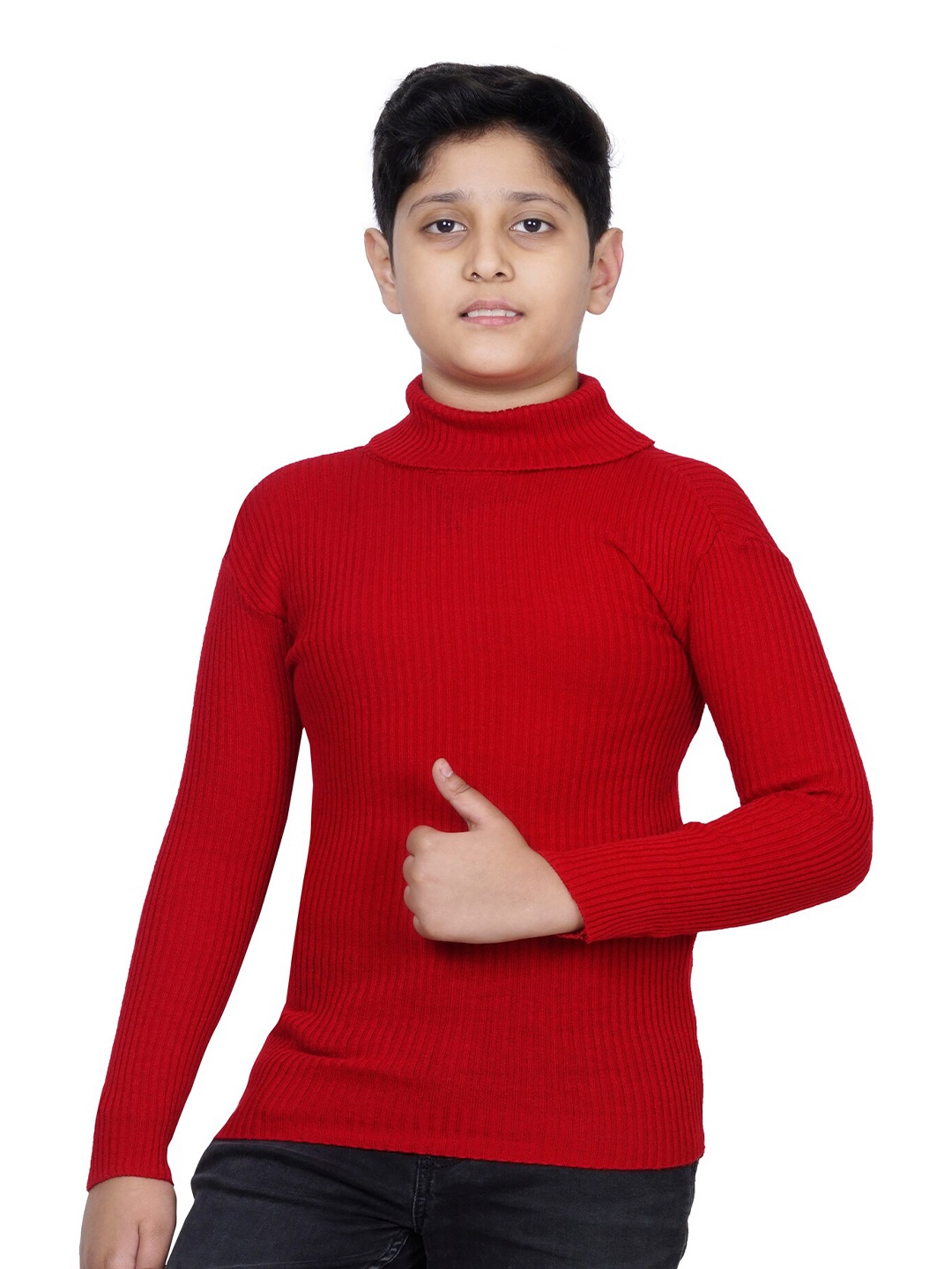 

BAESD Boys Striped Woollen Turtle Neck Pullover Sweater, Red