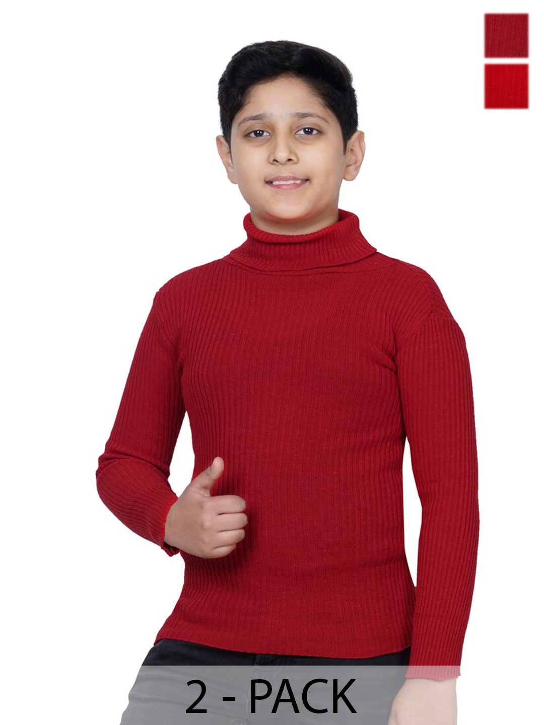 

BAESD Boys Pack Of 2 Striped Turtle Neck Woollen Pullovers, Maroon