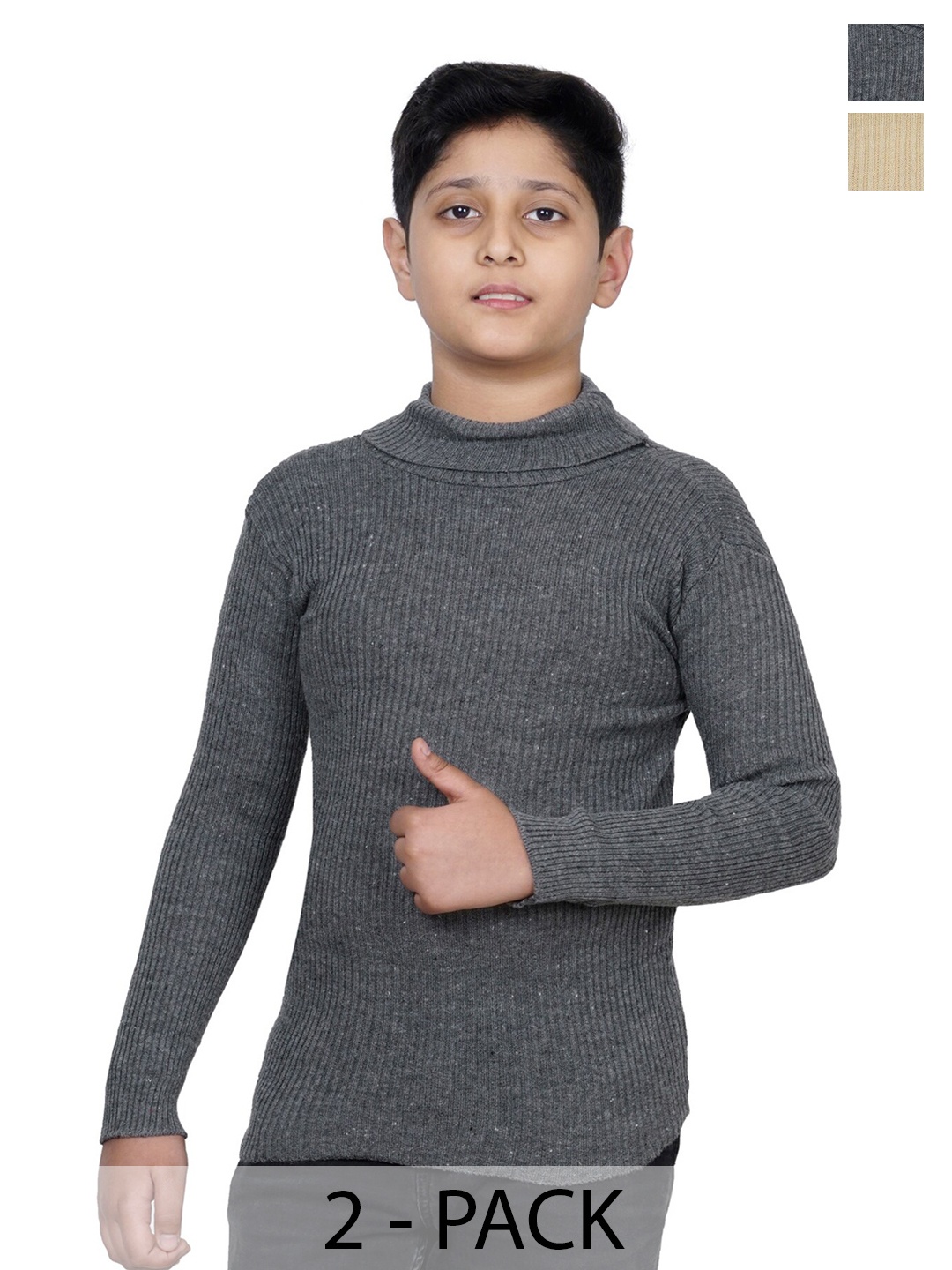

BAESD Boys Pack of 2 Turtle Neck Woollen Pullover Sweaters, Beige