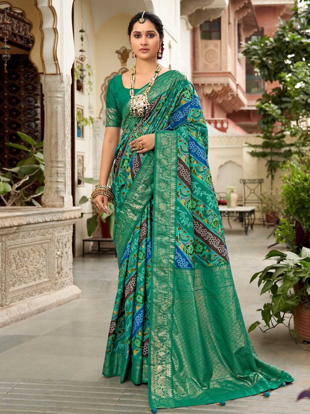 

Saree mall Teal Ethnic Motifs Printed Zari Tussar Saree