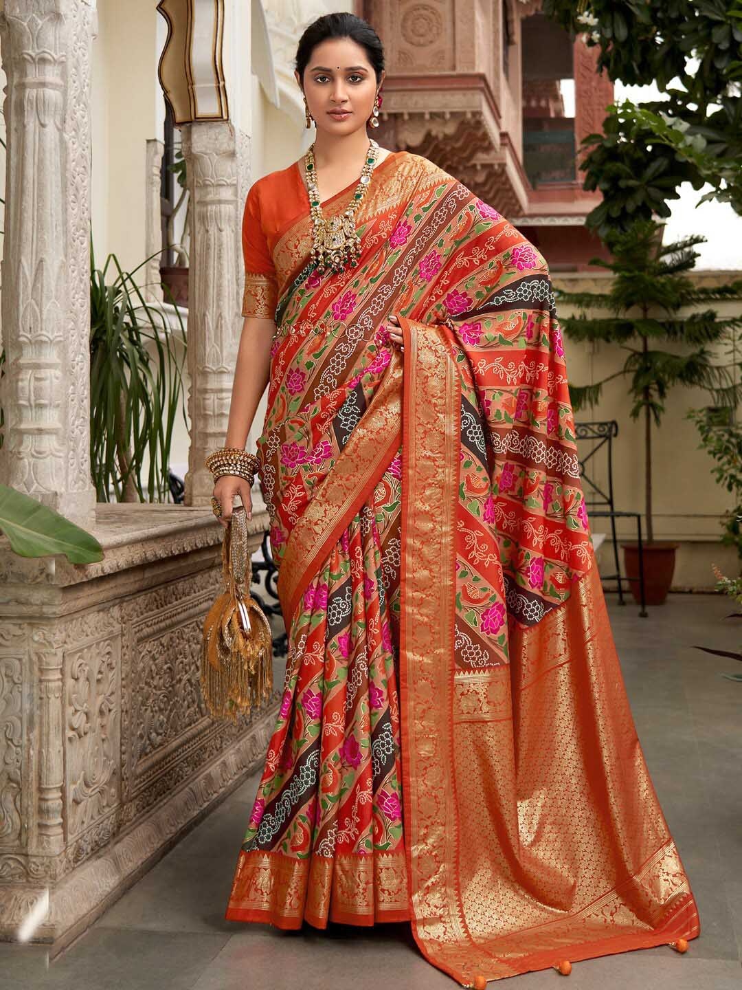 

Saree mall Orange Ethnic Motifs Printed Zari Tussar Saree