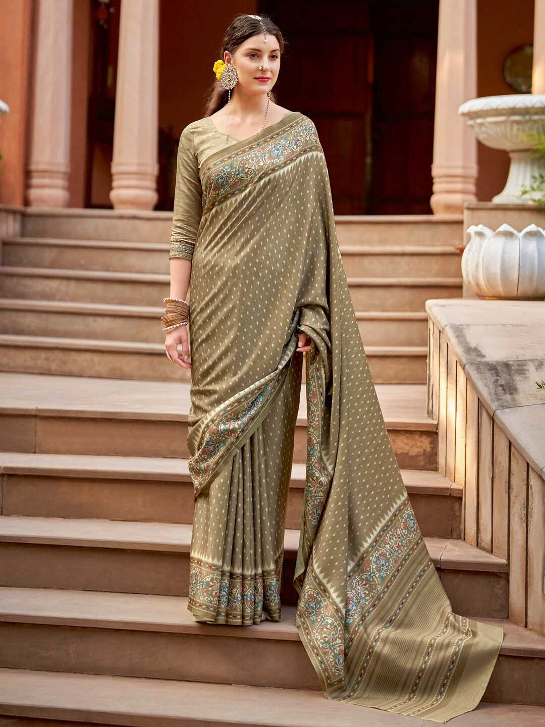 

Saree mall Olive Ethnic Motifs Printed Bagh Saree