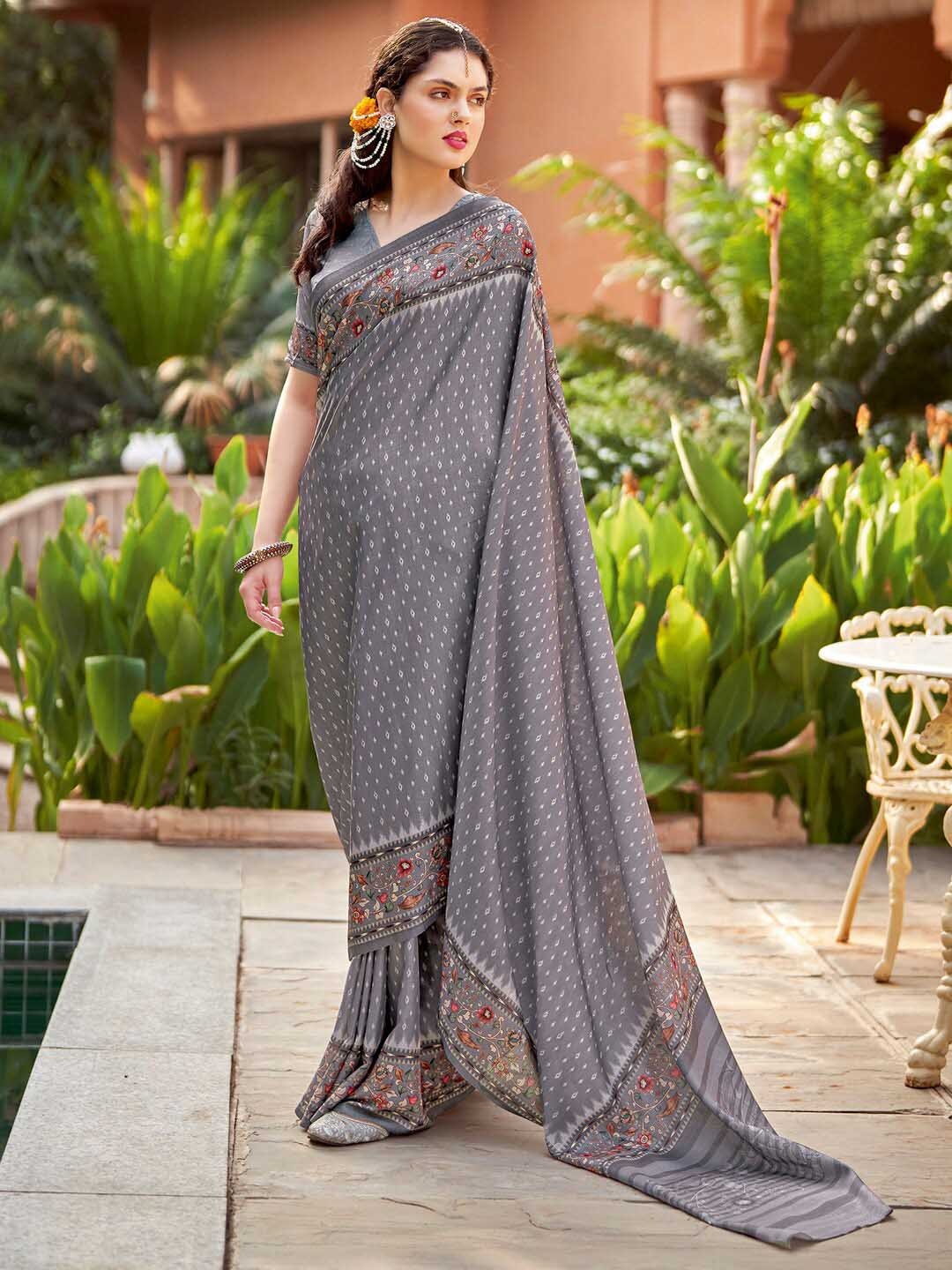 

Saree mall Grey Ethnic Motifs Printed Bagh Saree