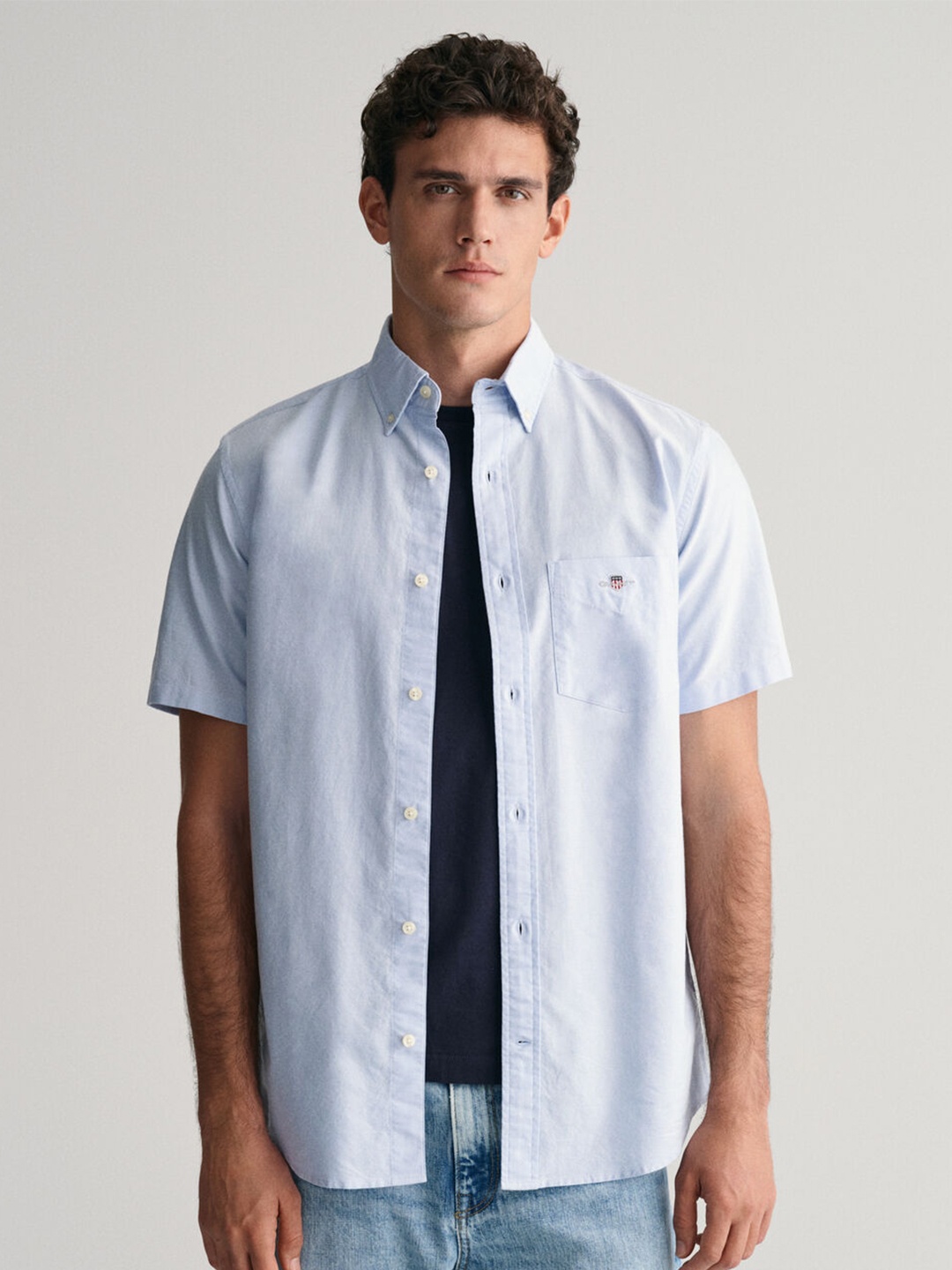 

GANT Solid Button Down Regular Fit Shirt, Blue
