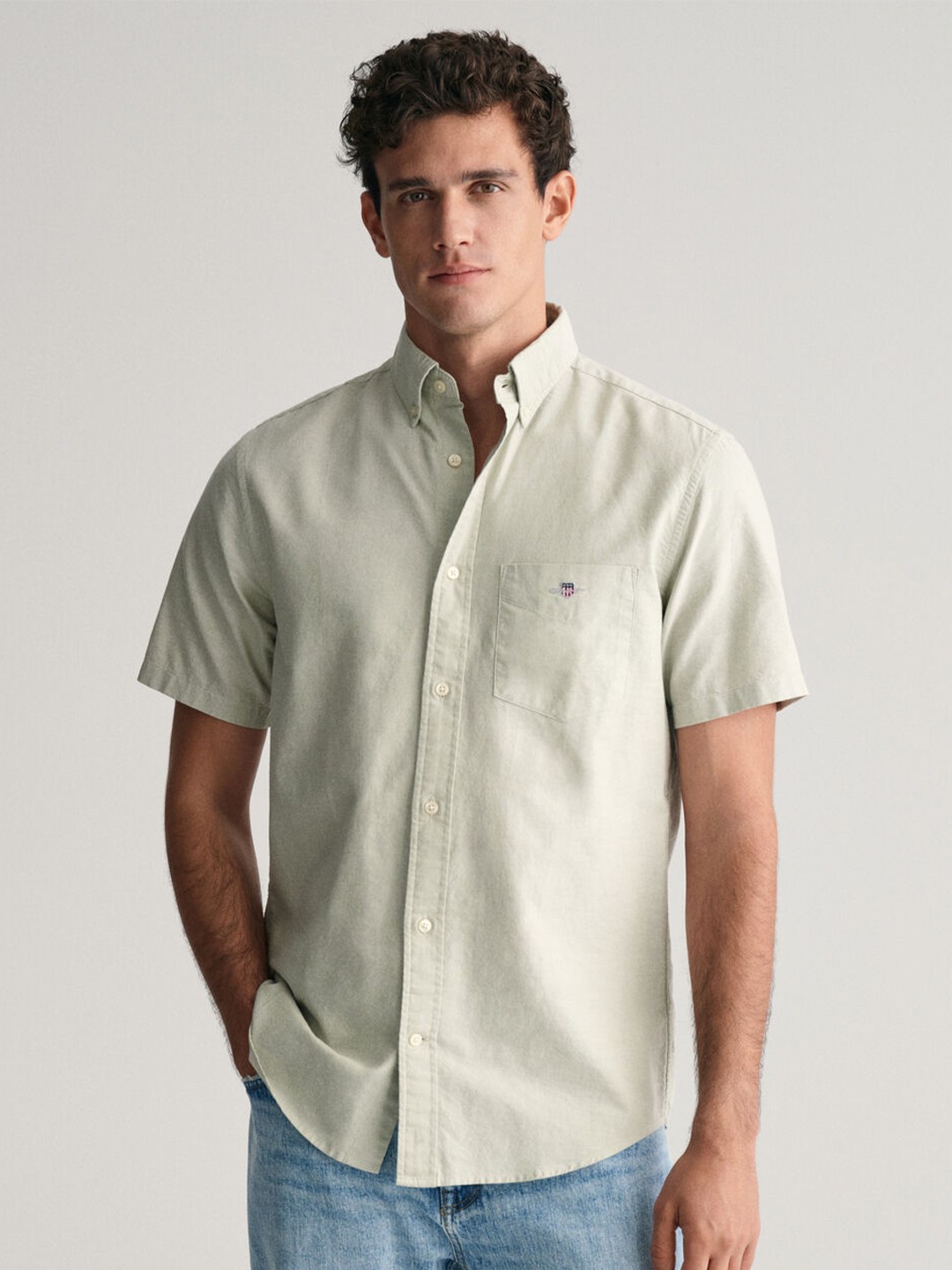 

GANT Solid Button Down Regular Fit Shirt, Green