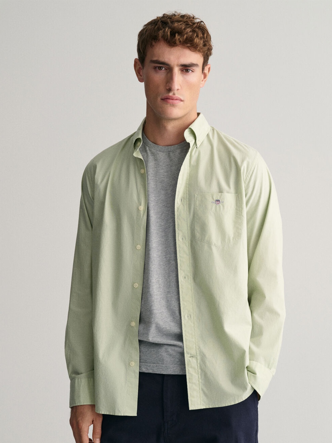 

GANT Solid Spread Collar Regular Fit Shirt, Green