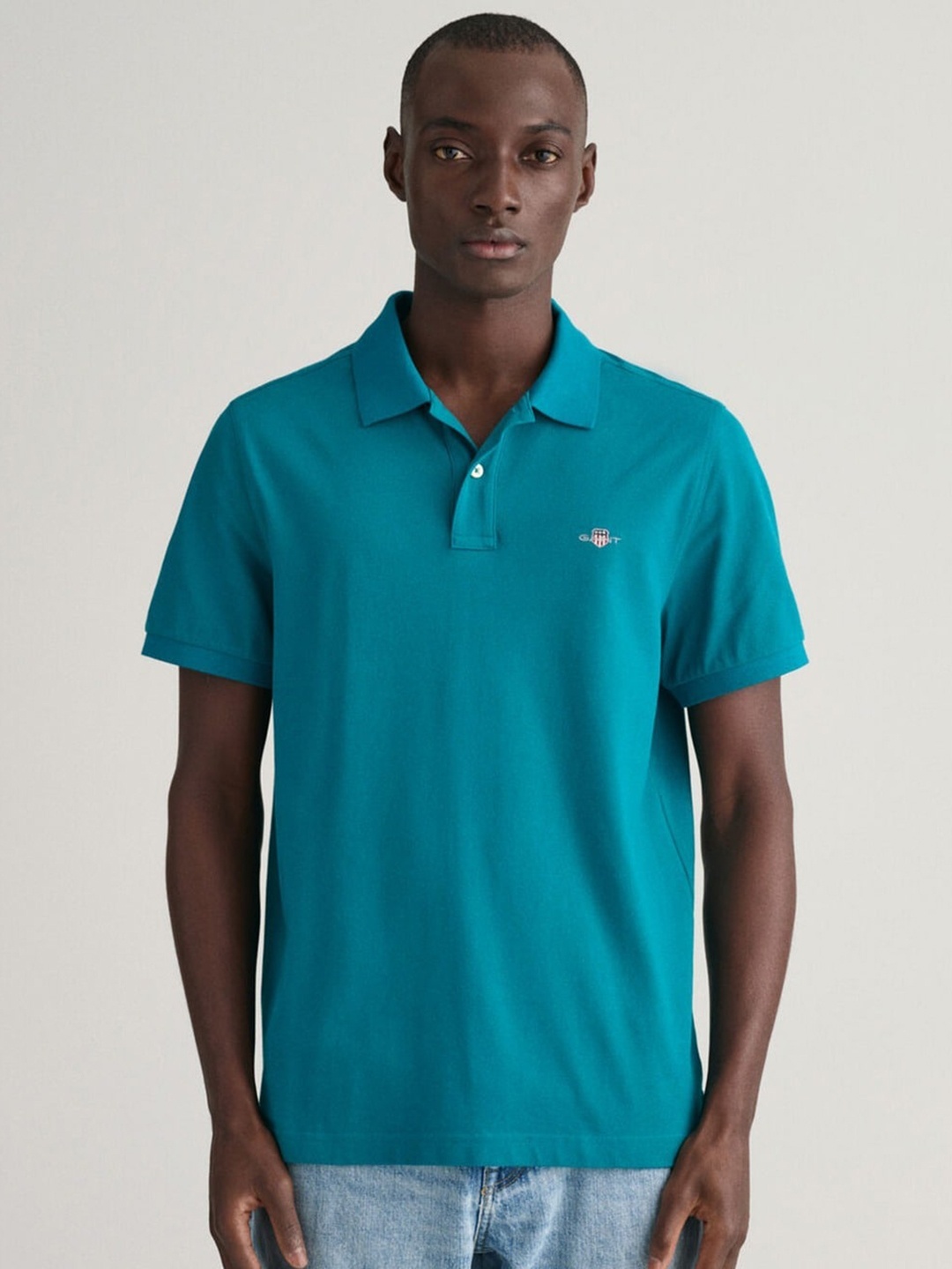

GANT Solid Polo Neck Regular Fit T-Shirt, Blue