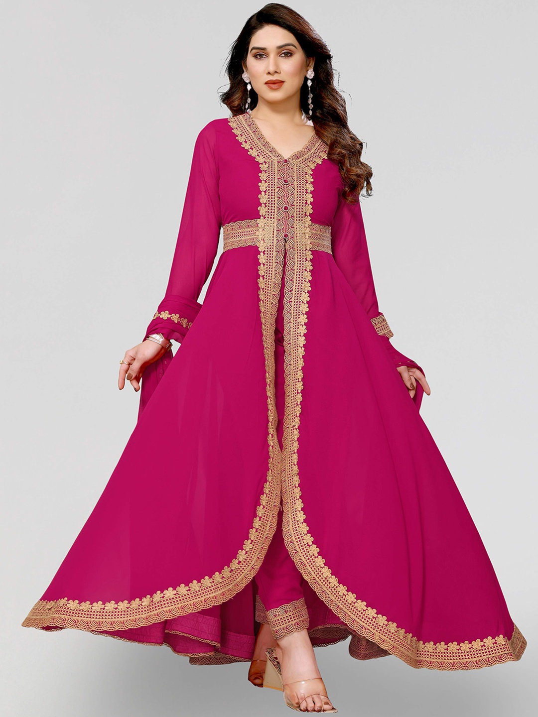 

PYARI - A style for every story V-Neck Lace Floral Regular Kurta Set, Pink