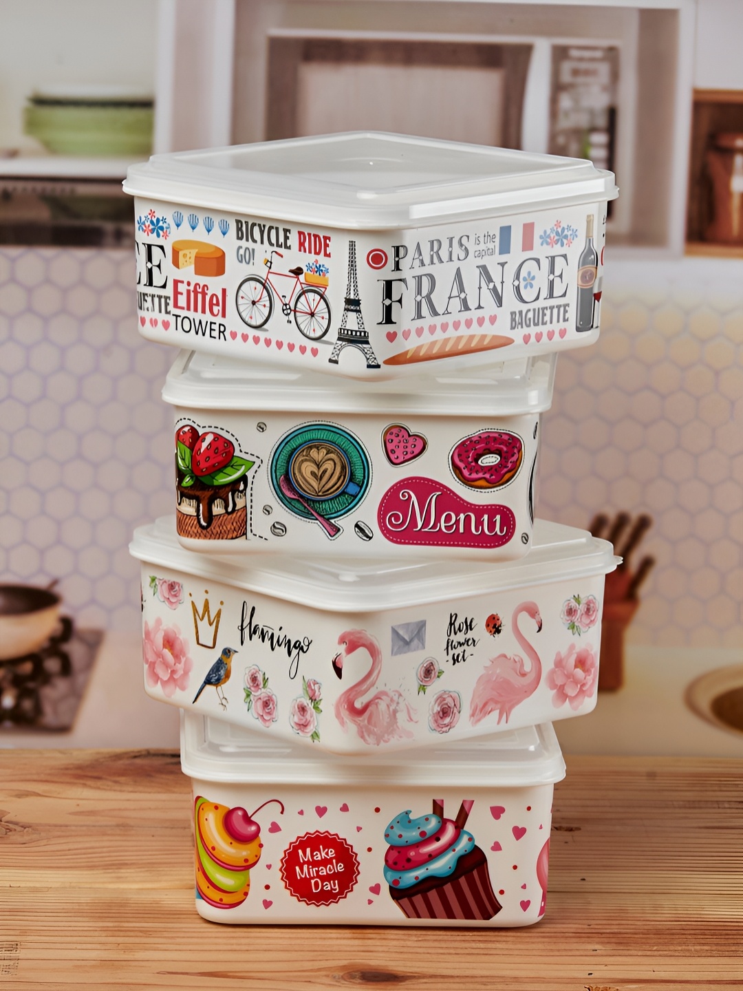 

Kookee White 4 Pieces Plastic Dishwasher Safe Food Containers