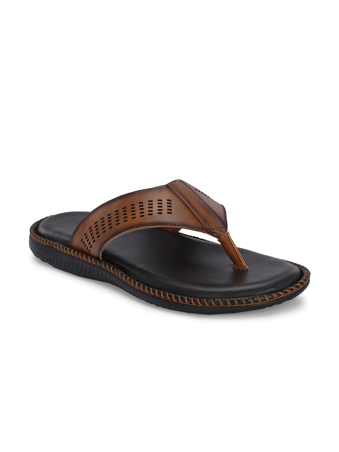 

Azzaro Black Men Textured Thong Flip-Flops, Tan