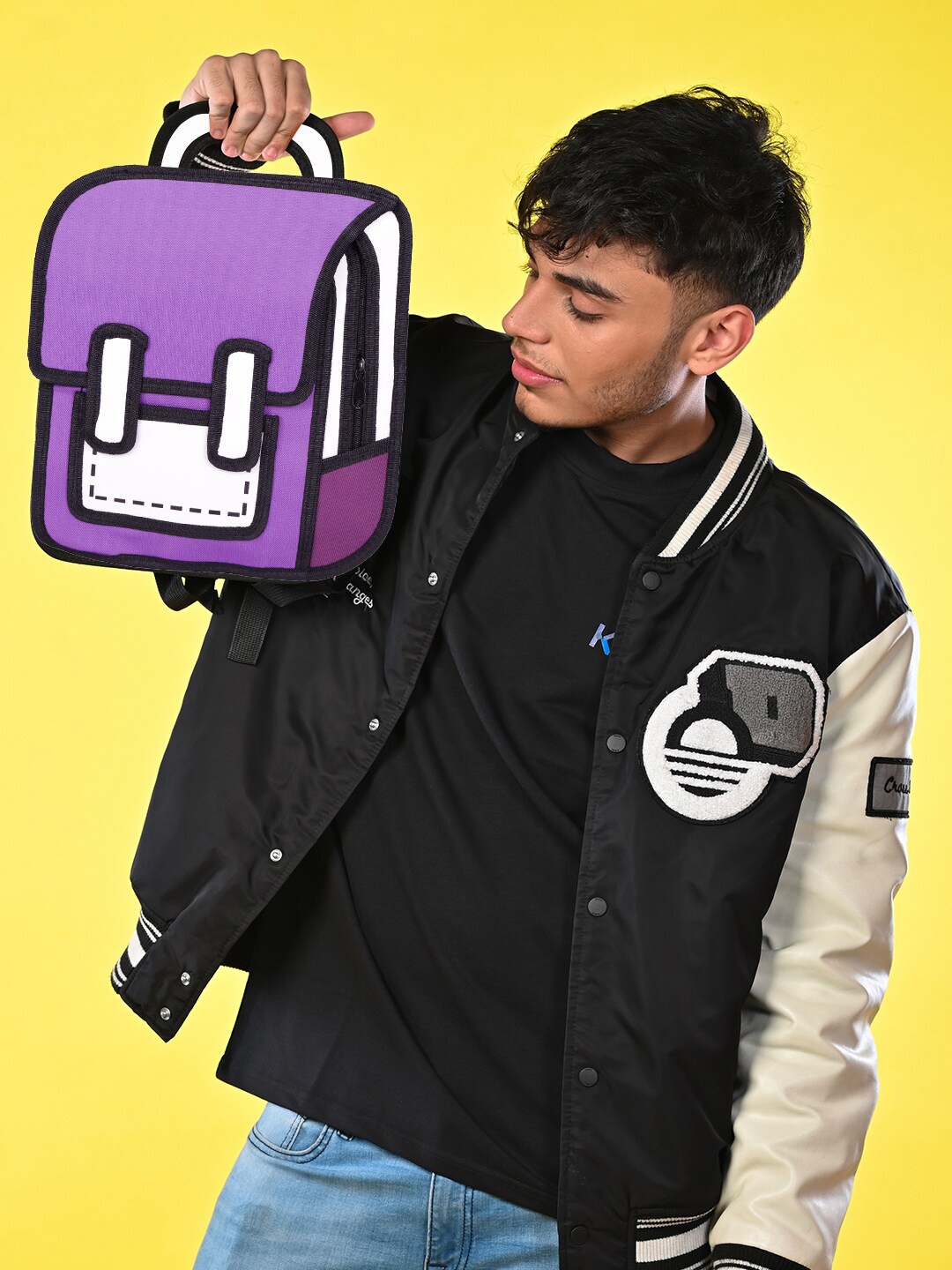 

REDHORNS Unisex Geometric Printed Contrast Detail Backpack with Hip Strap, Purple