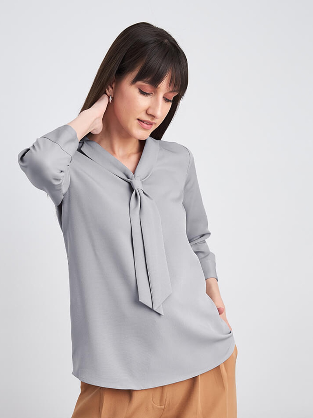 

SALT ATTIRE High Neck Long Sleeves Top, Grey