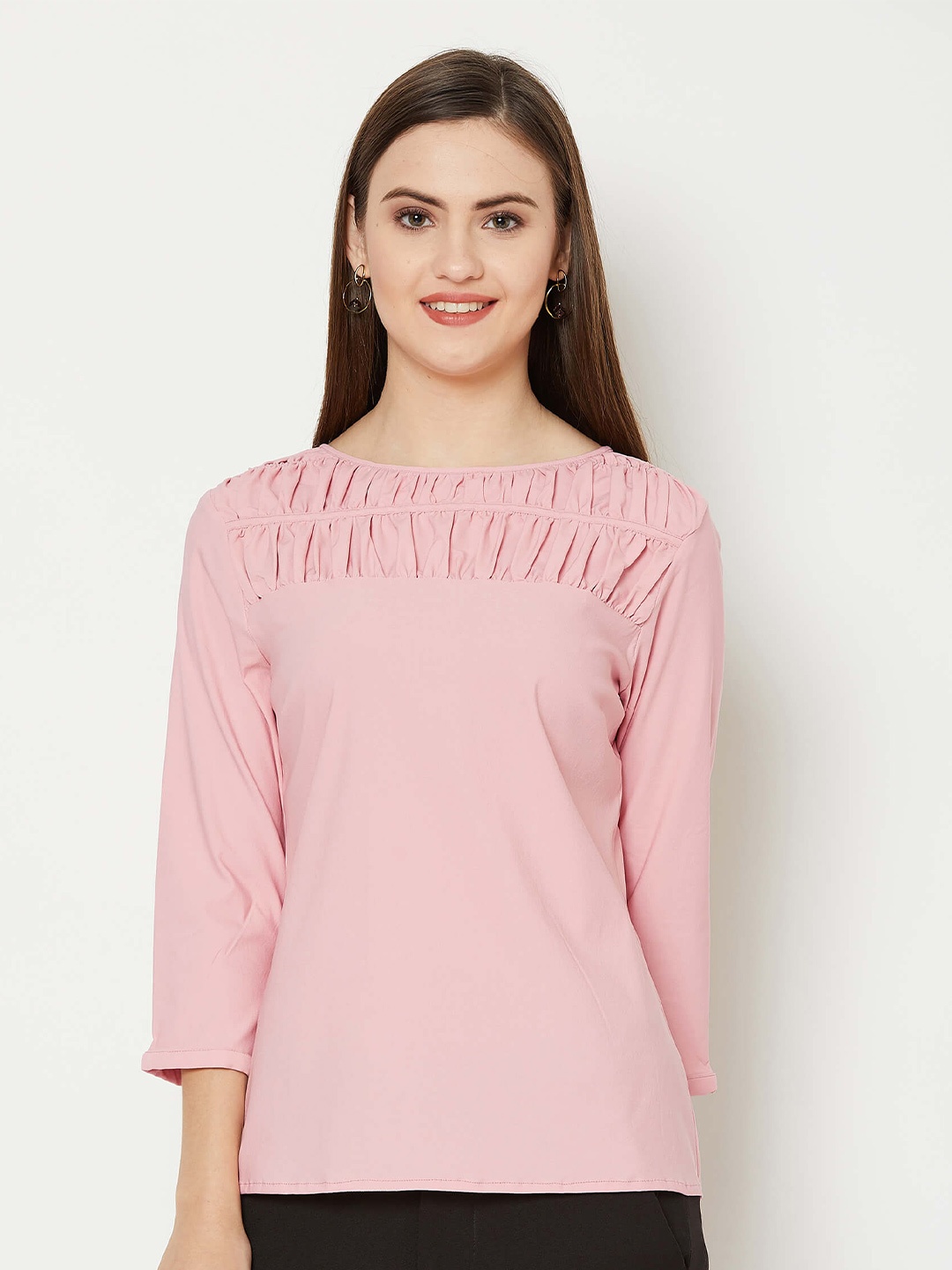

SALT ATTIRE Round Neck Styled Back Top, Pink