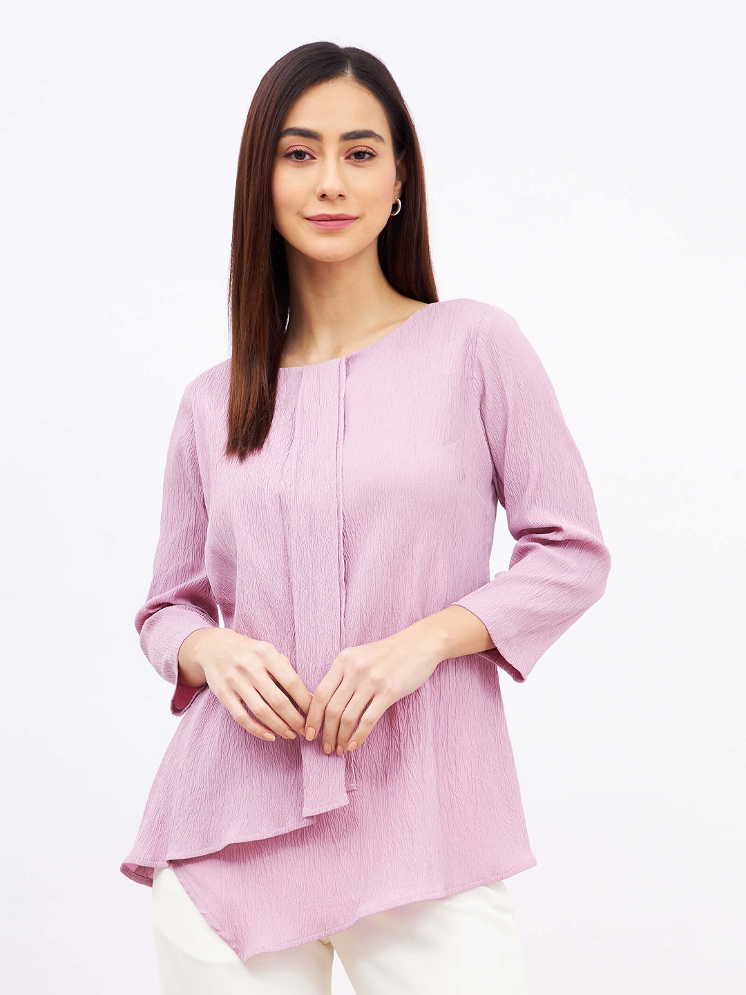 

SALT ATTIRE Round Neck Regular Sleeves Top, Pink