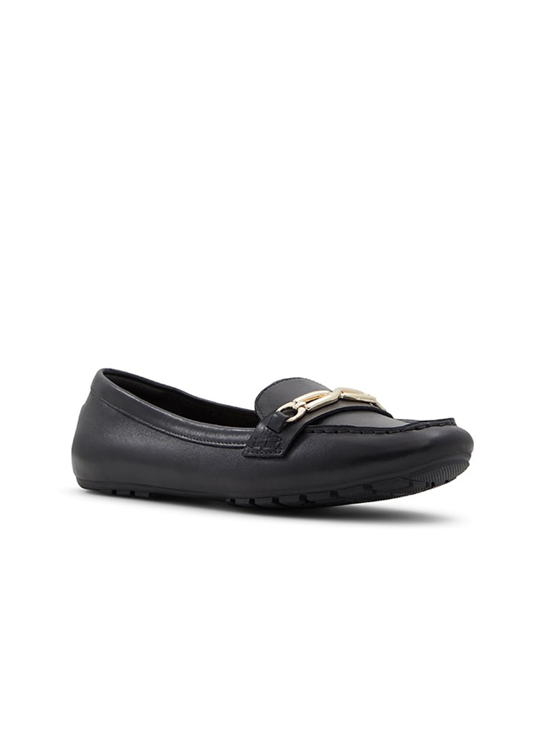 

ALDO Women Round Toe Buckles Detail Leather Loafers, Black