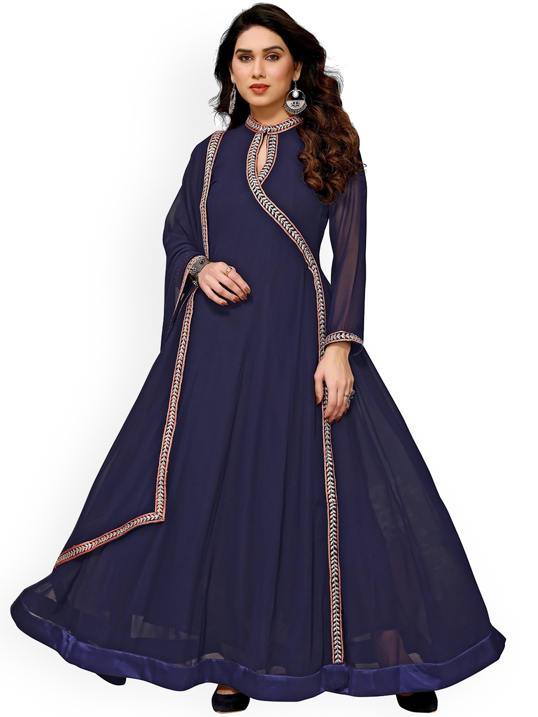 

Krimmple Angrakha Thread Work Kurta with Trousers & Dupatta, Navy blue