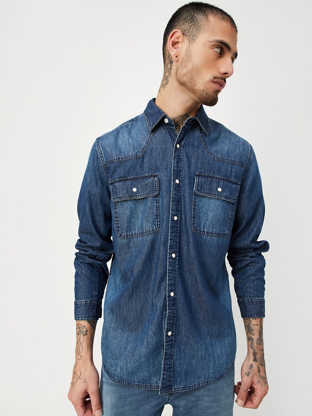 

max Cotton Casual Shirt, Navy blue