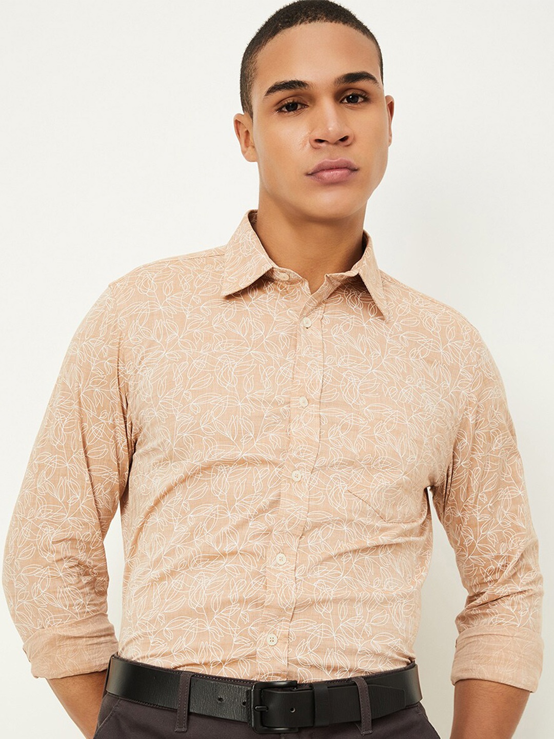 

max Floral Printed Cotton Casual Shirt, Beige