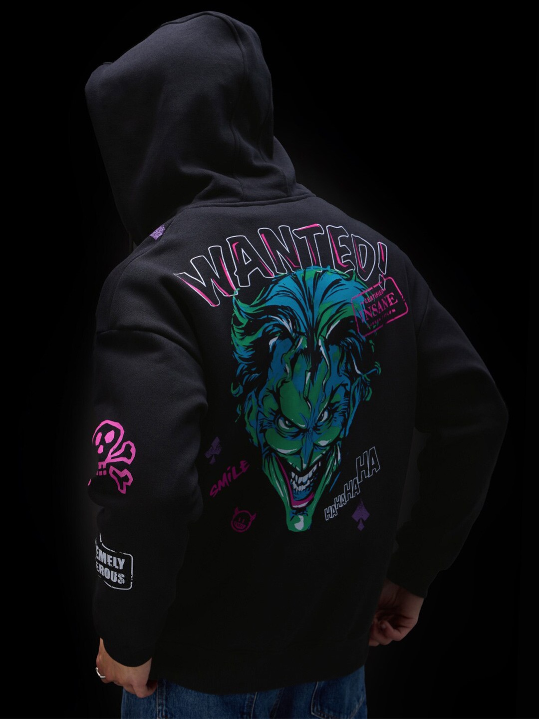 

The Souled Store Printed Long Sleeves Hooded Front-Open Sweatshirt, Black