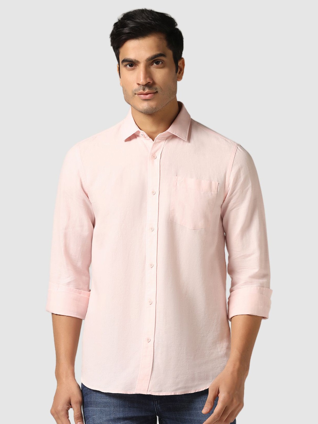 

Blackberrys Spread Collar Chest Pocket Slim Fit Cotton Casual Shirt, Peach