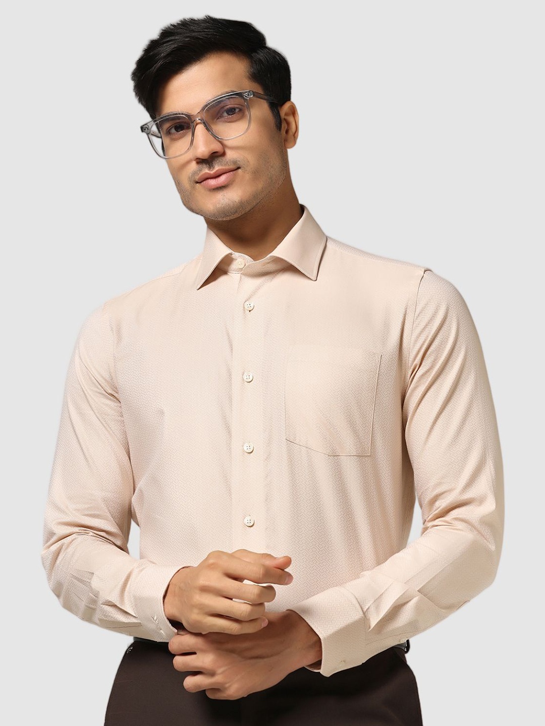 

Blackberrys Spread Collar Full Sleeves Chest Pocket Slim Fit Cotton Formal Shirt, Beige