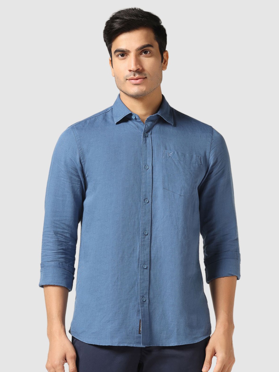 

Blackberrys Spread Collar Chest Pocket Regular Fit Cotton Casual Shirt, Blue