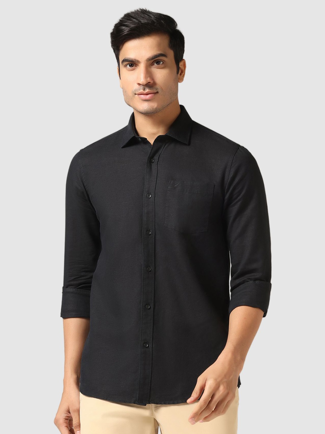 

Blackberrys India Slim Fit Spread Collar Long Sleeves Cotton Casual Shirt, Black