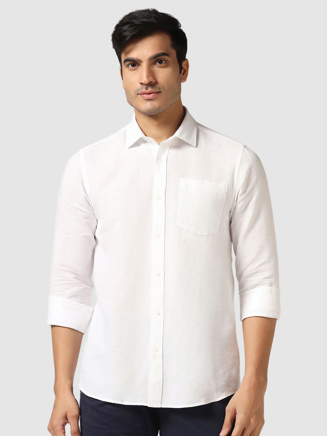 

Blackberrys Spread Collar Full Regular Sleeves Chest Pocket Cotton Slim Fit Casual Shirt, White