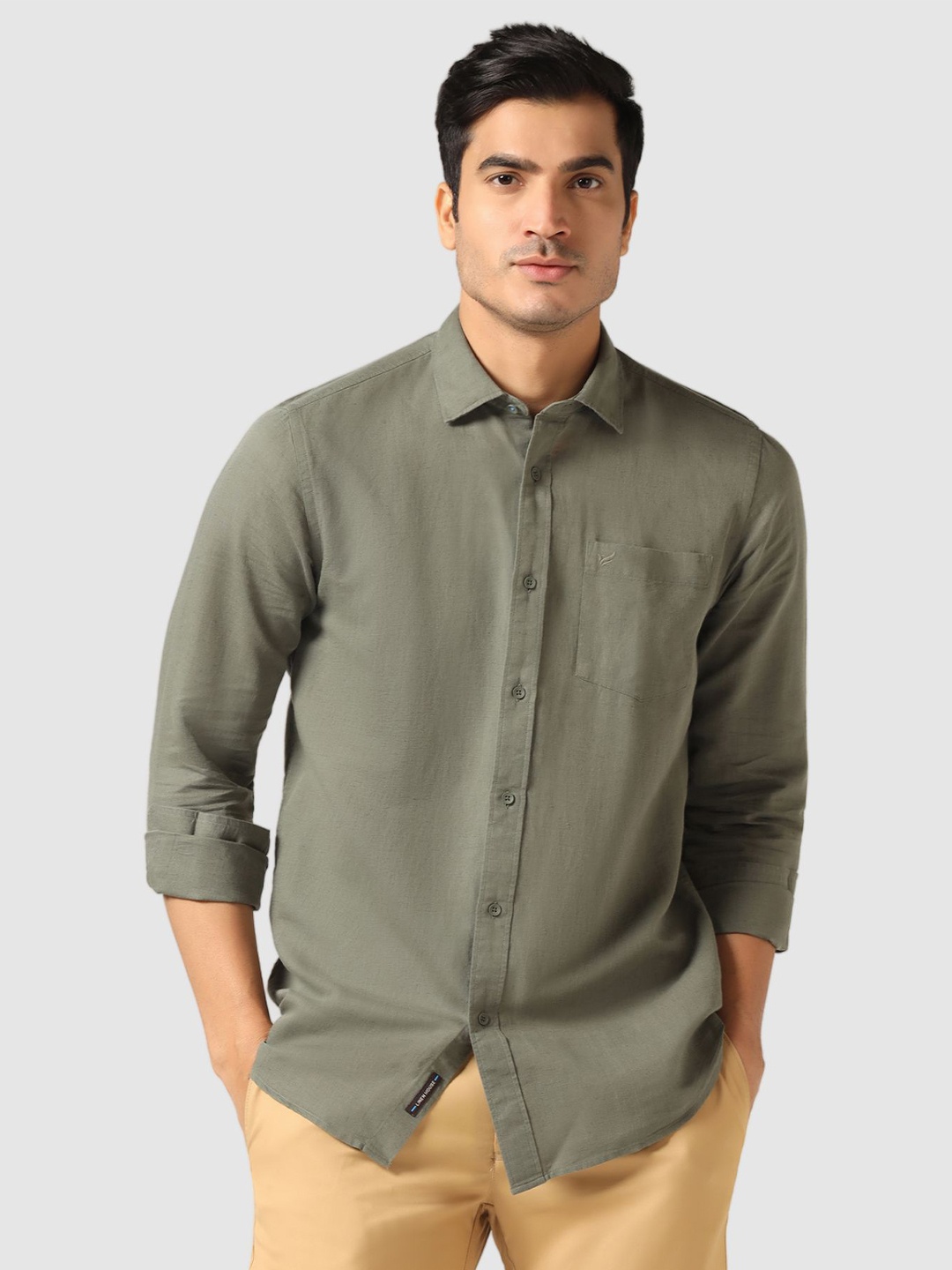 

Blackberrys Spread Collar Chest Pocket Regular Fit Cotton Casual Shirt, Olive