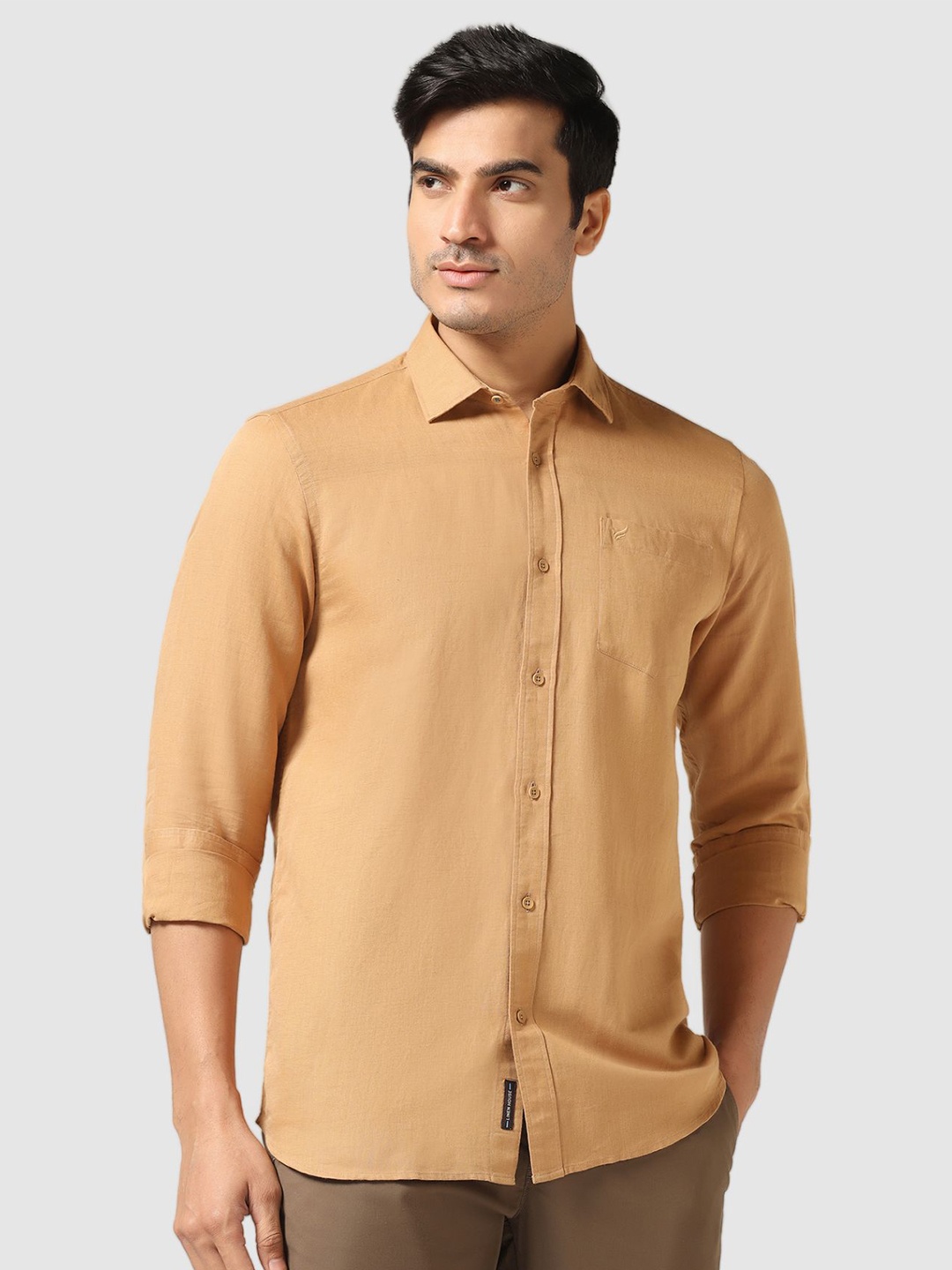 

Blackberrys India Slim Fit Spread Collar Long Sleeves Linen Casual Shirt, Beige