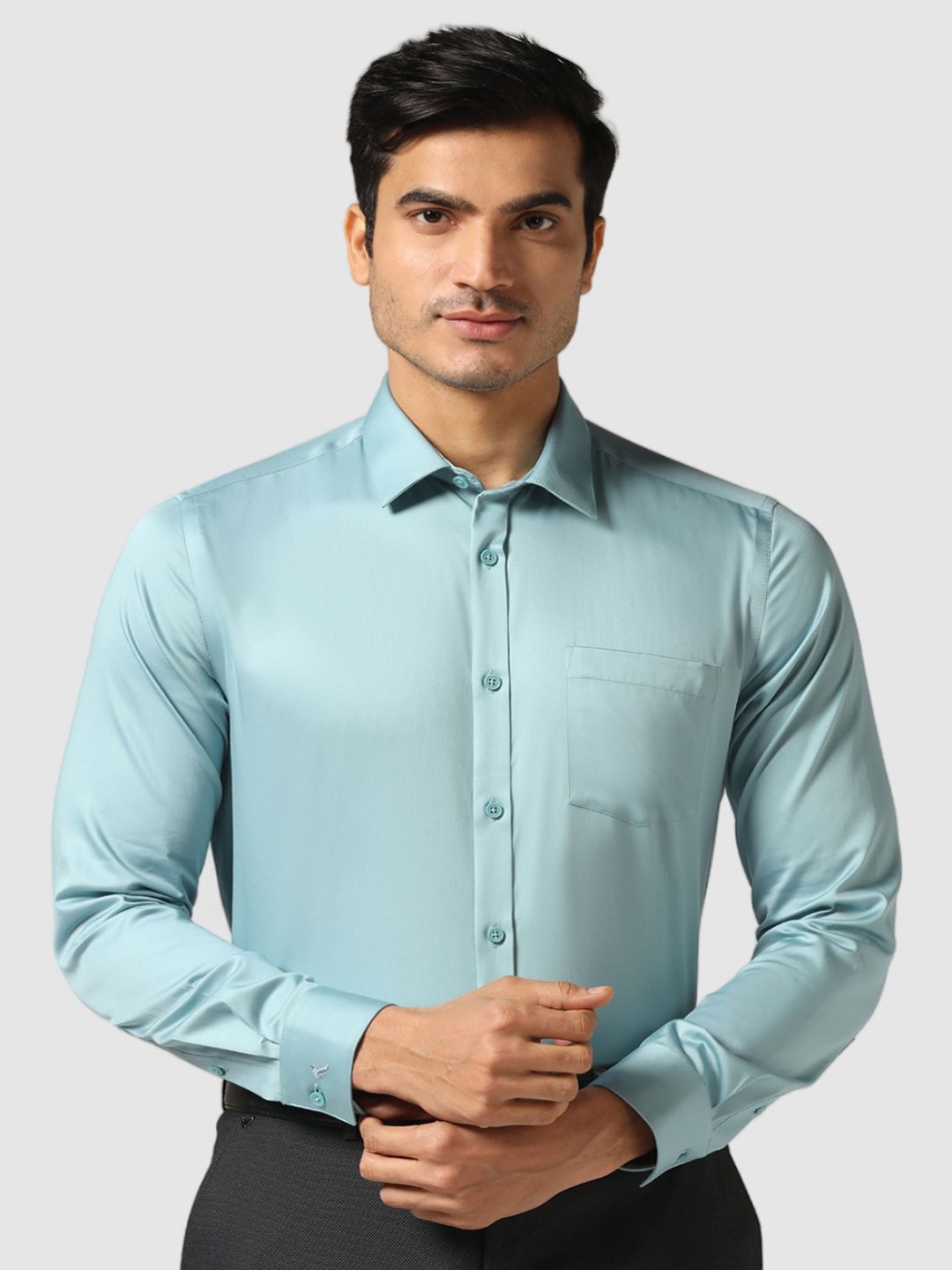 

Blackberrys Men'S Teal Solid Formal Slim Fit Wrinkle-Resistant Shirt