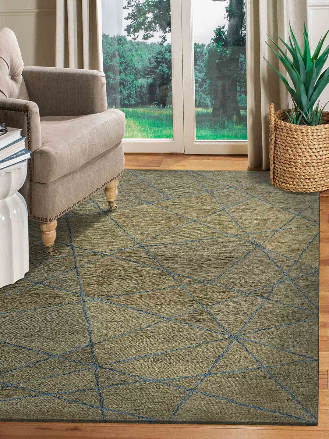

saraswatii global Green Geometric Hand-Tufted Carpets
