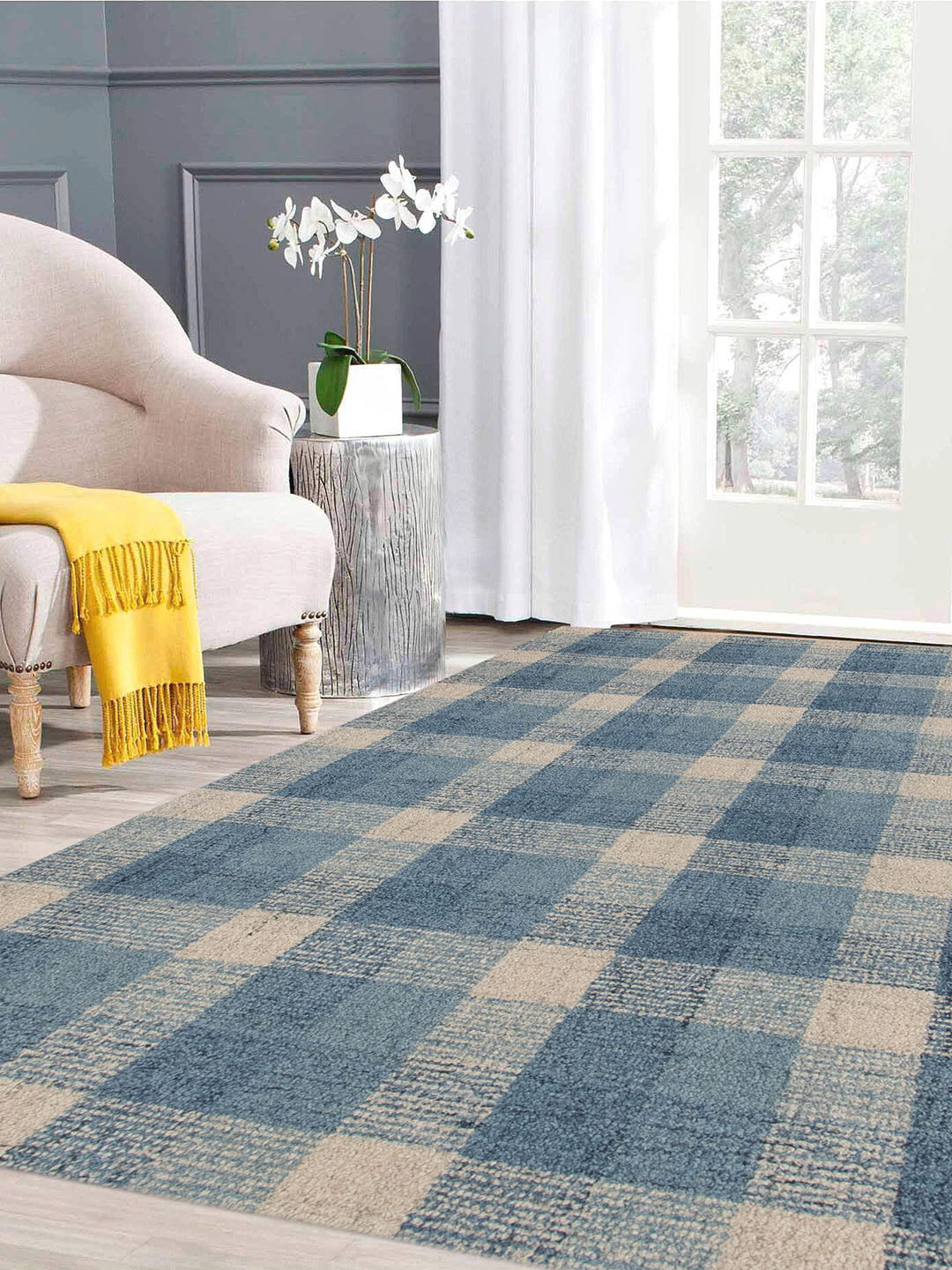 

saraswatii global Blue Geometric Hand-Tufted Carpets