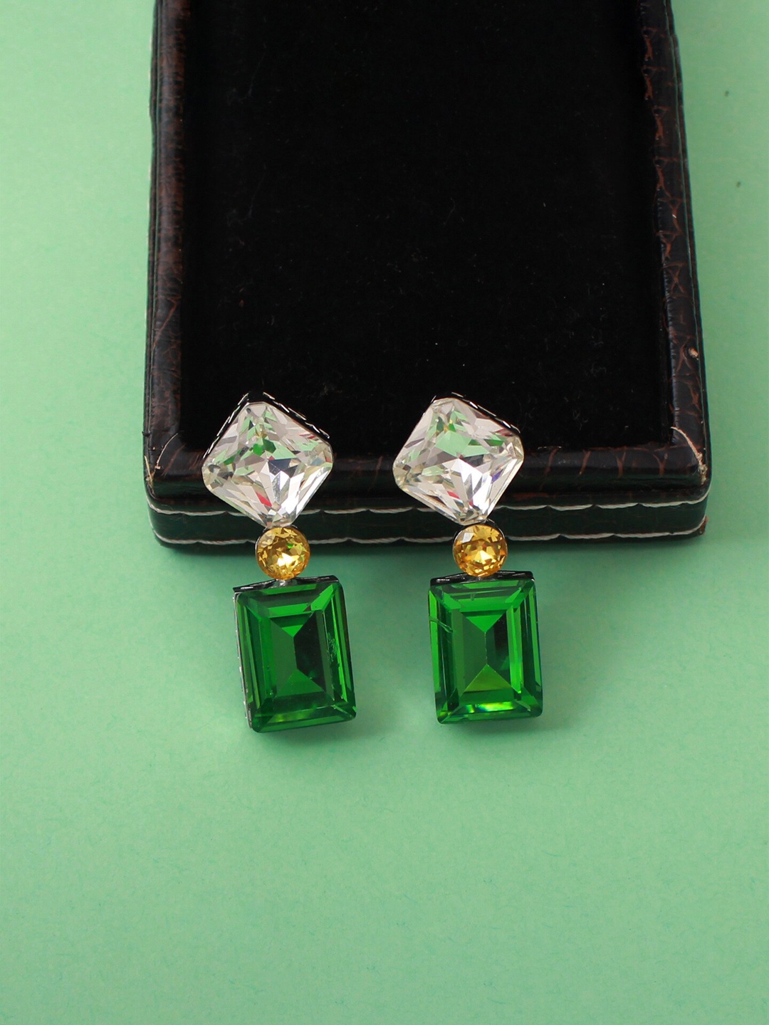 

Mirana Rhodium-Plated Contemporary Drop Earrings, Green