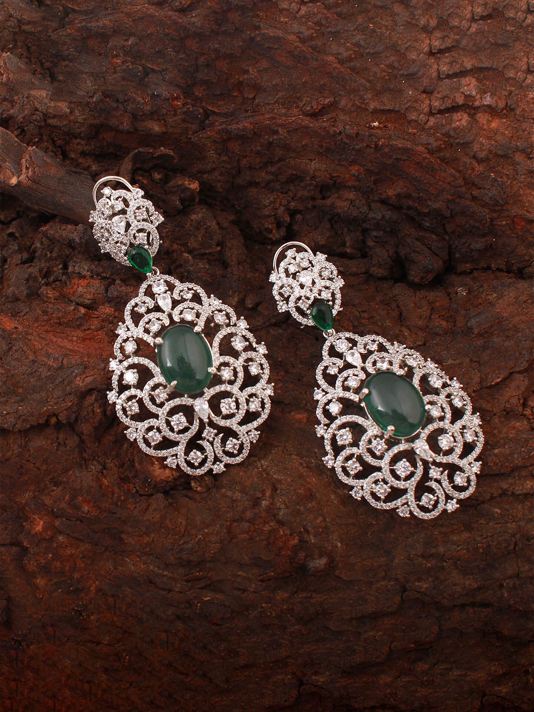 

Mirana Rhodium-Plated Cubic Zirconia Studded Contemporary Drop Earrings, Silver