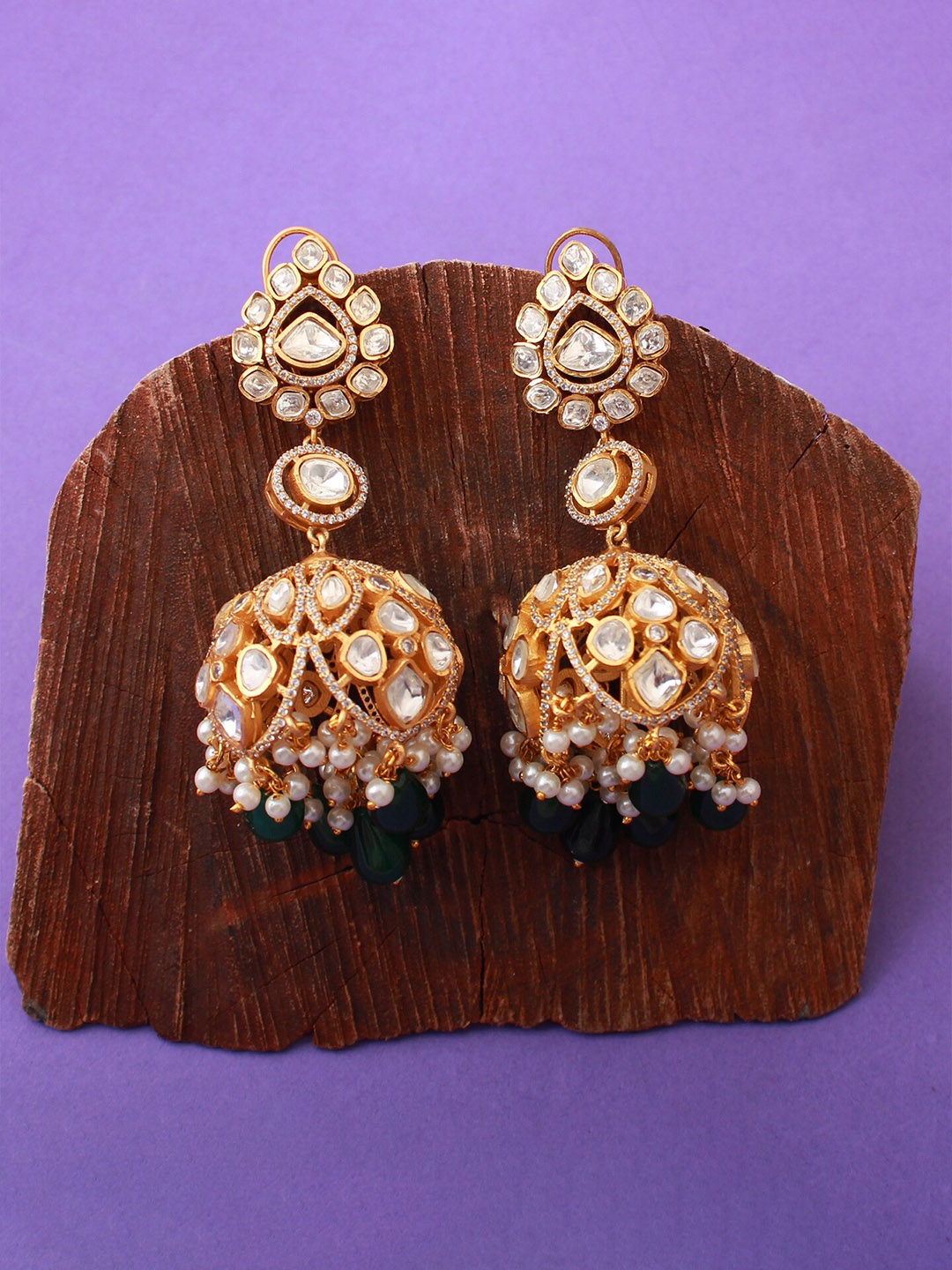 

Mirana Gold Plated Cubic Zirconia Dome Shaped Jhumkas
